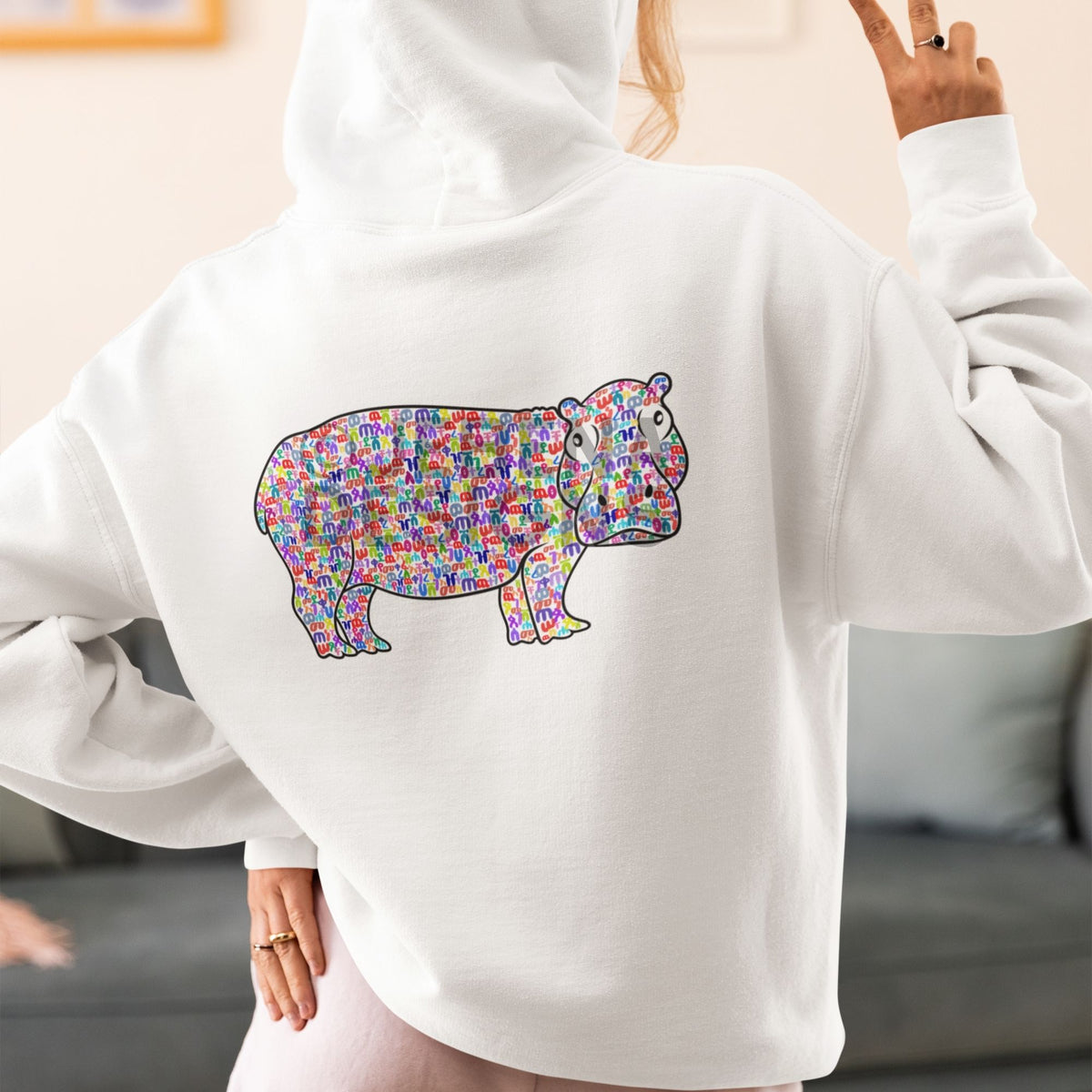 Hippo Outline Fidel Alphabets Women's Heavy Blend™ Hooded Sweatshirt